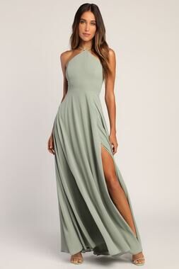 NWT Lulus Absolutely Breathtaking Sage Brush Maxi Dress Wedding Maid of Honor L